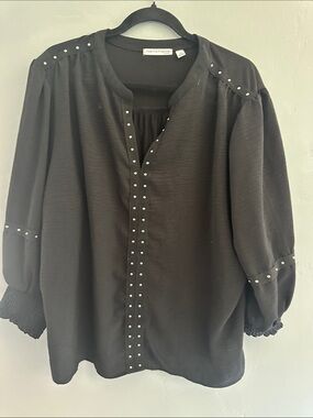 Notations Black Stud-Trim Peasant Top